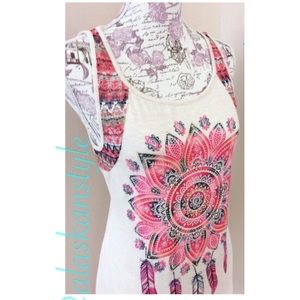 NWT Crocheted Tribal Print  Tunic Tank Top S